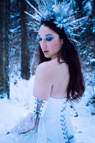 Snow queen with icicle crown in winter wonderland - Kansas City fantasy photography